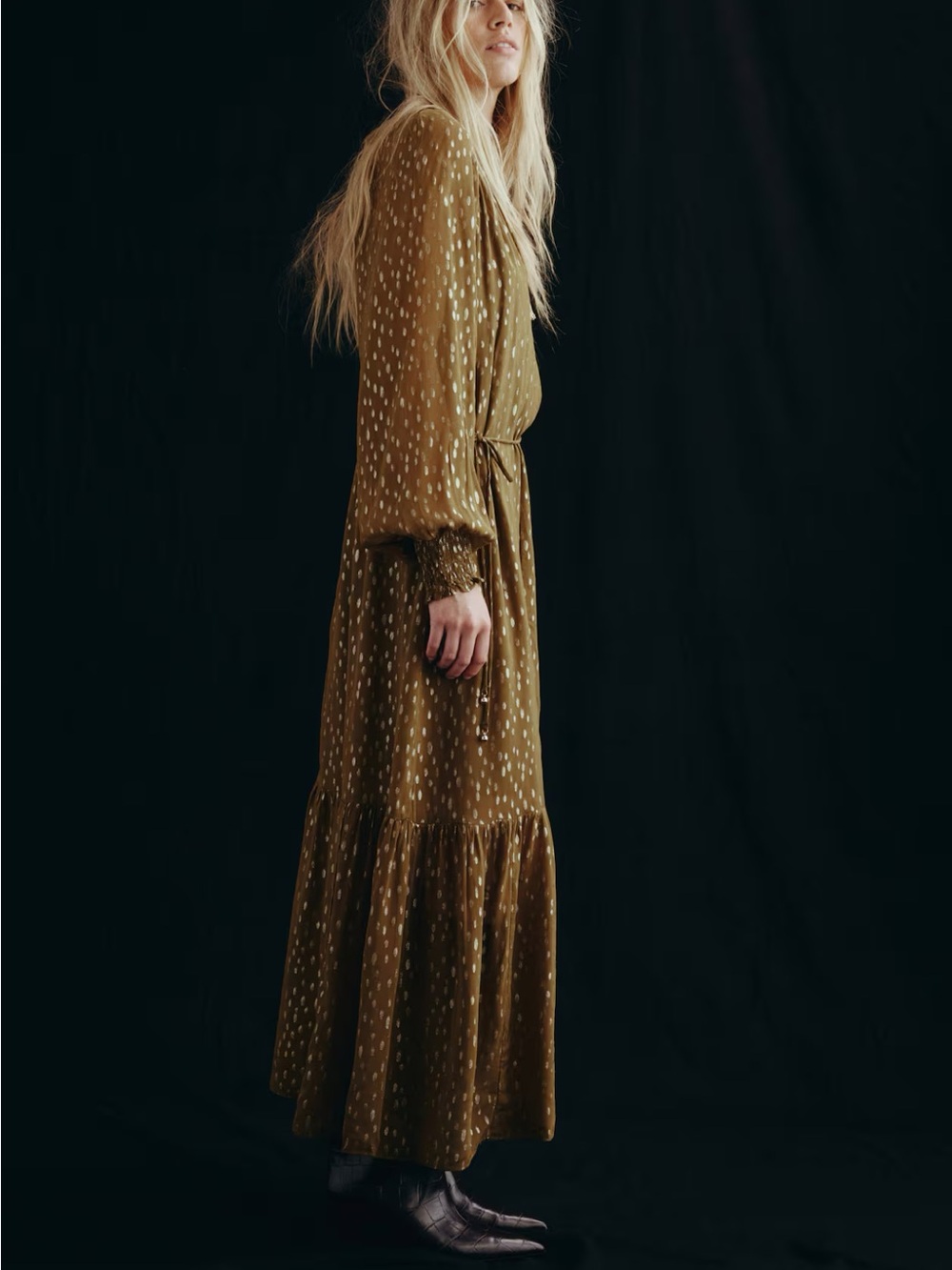 H&M Olive Green Maxi Dress with Subtle Dot Print - Picture 3 of 11